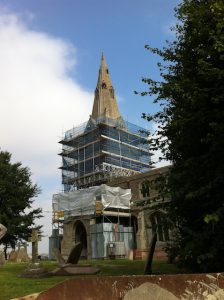 All saints church Buckworth during repairs